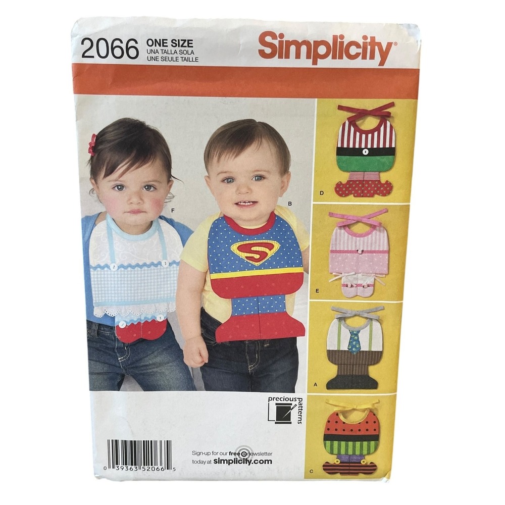 Simplicity 2066 Baby Bib Costumes One Size Sewing Pattern UNCUT FF